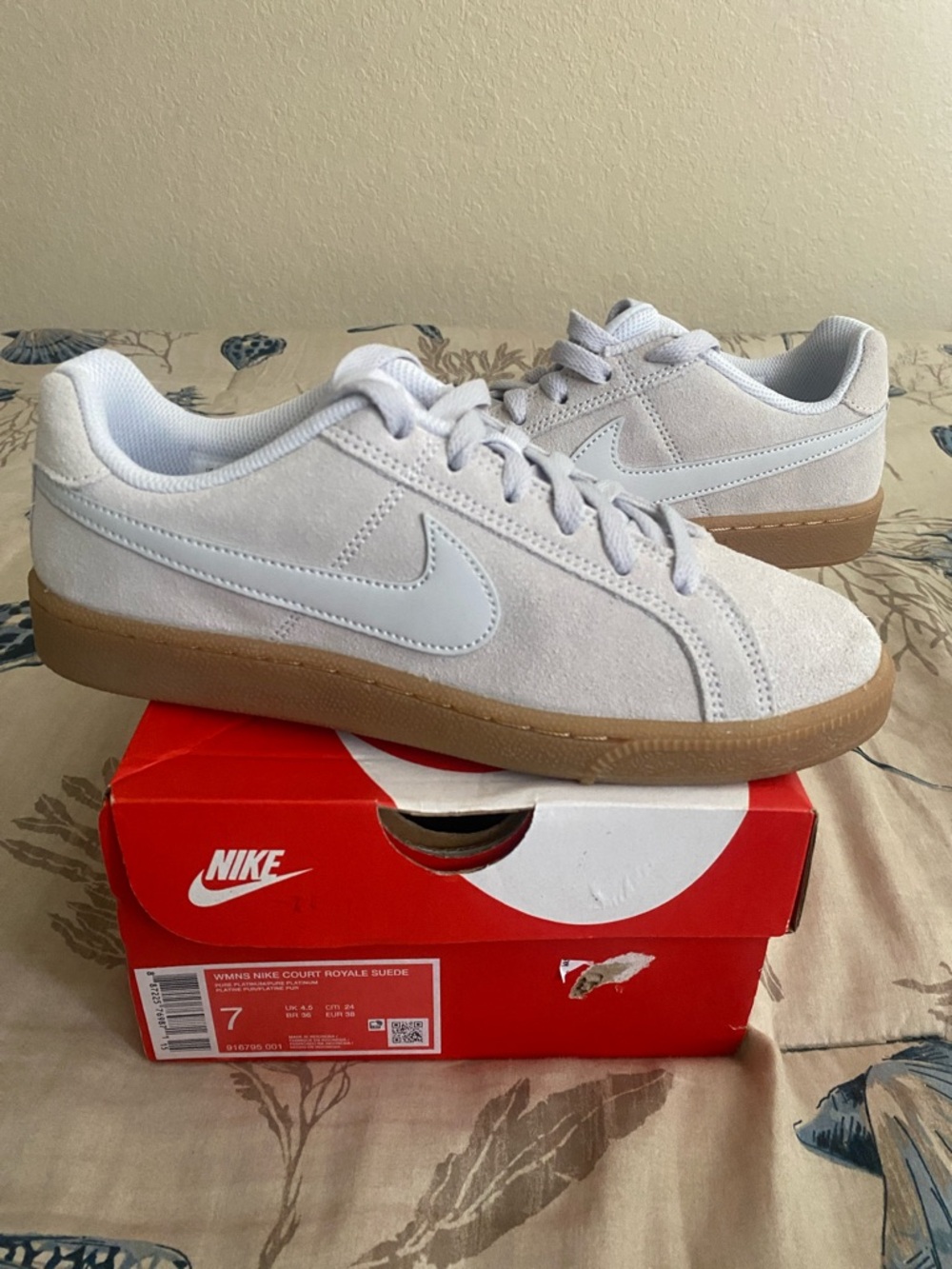 Nike Court Royale Suede Sneakers in Light Gray with Gum Sole Women’s 7